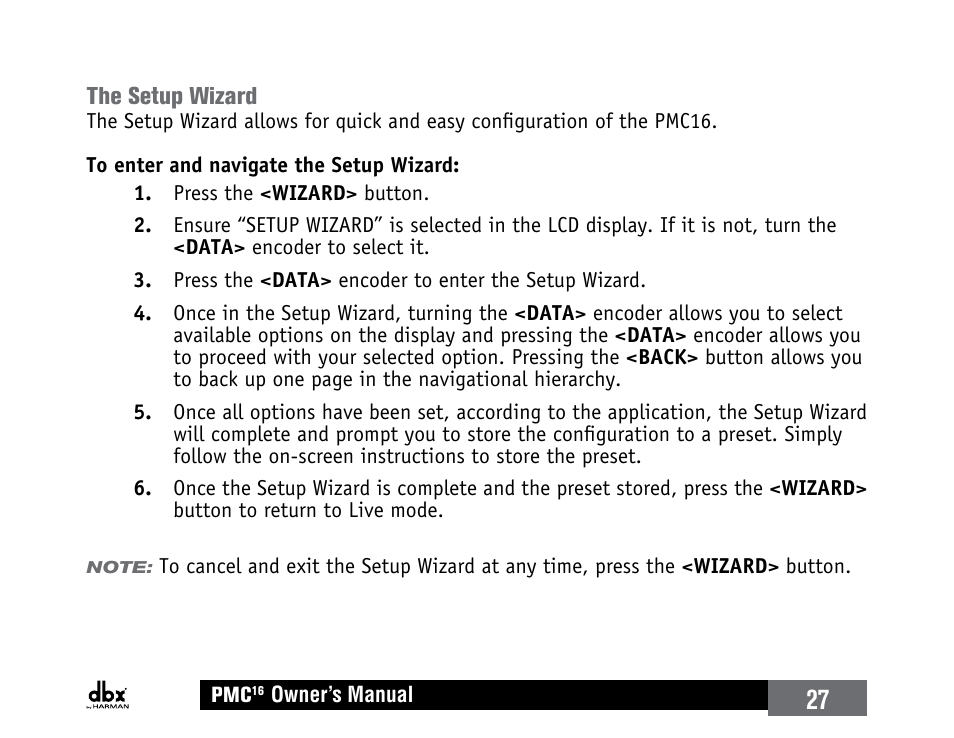 The setup wizard | dbx PMC16 User Manual | Page 33 / 64