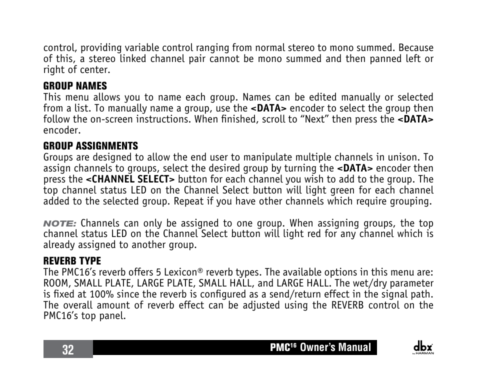 dbx PMC16 User Manual | Page 38 / 64