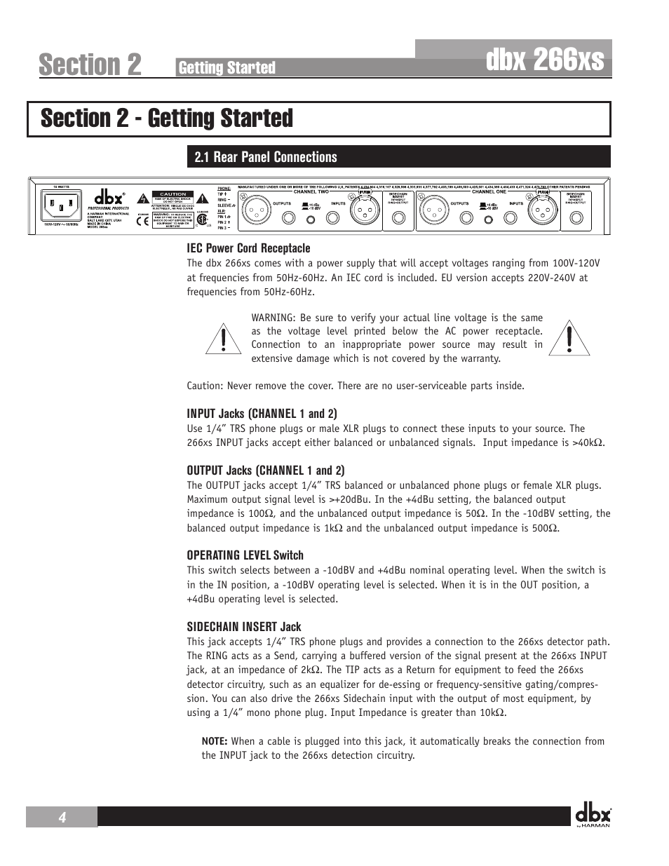 Dbx 266xs, Getting started | dbx 266xs User Manual | Page 8 / 16