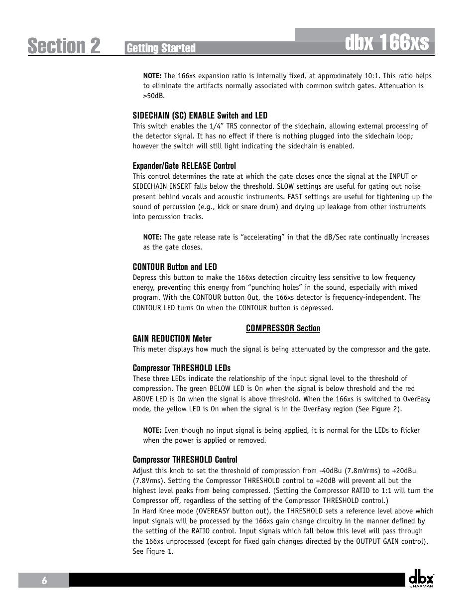 Dbx 166xs, Getting started | dbx 166xs User Manual | Page 10 / 28