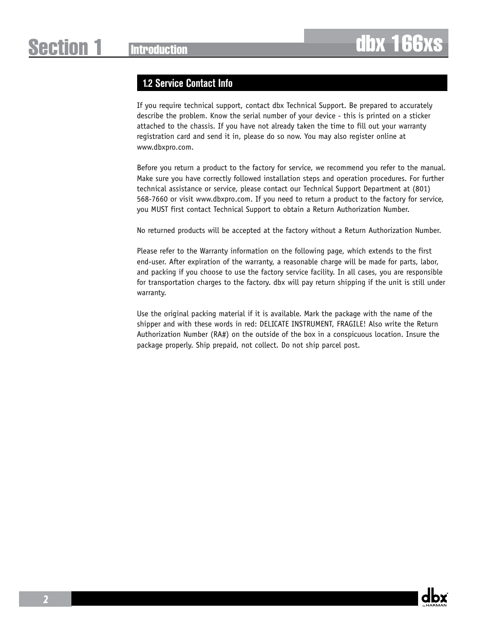 Dbx 166xs | dbx 166xs User Manual | Page 6 / 28
