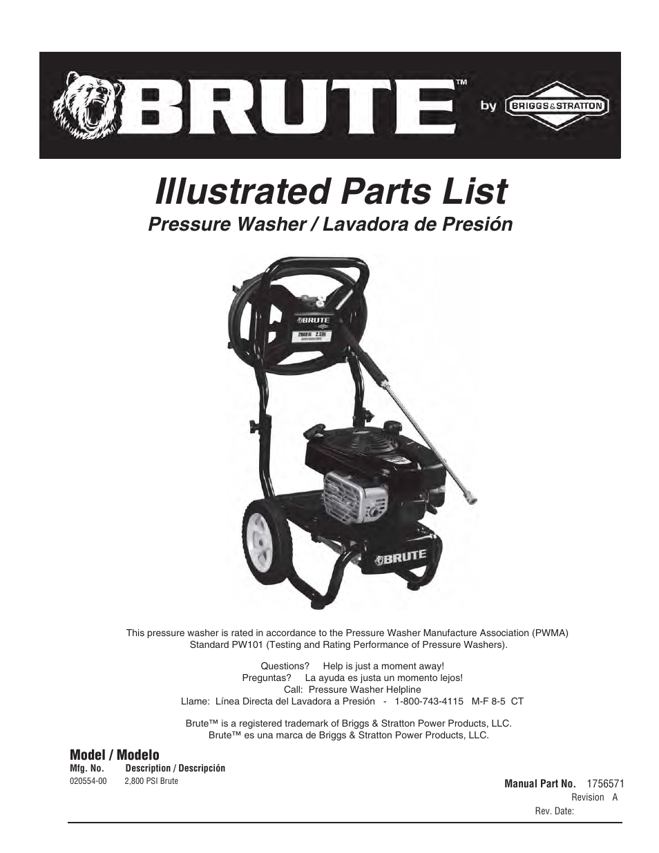 Brute 2800 PSI Pressure Washer User Manual | 8 pages