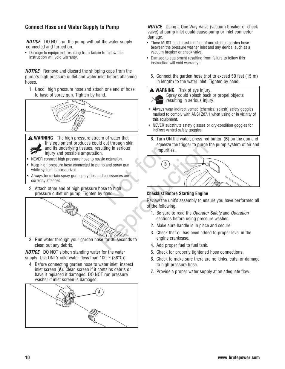 Not for reproduction | Brute 2800 PSI Pressure Washer User Manual | Page 10 / 56