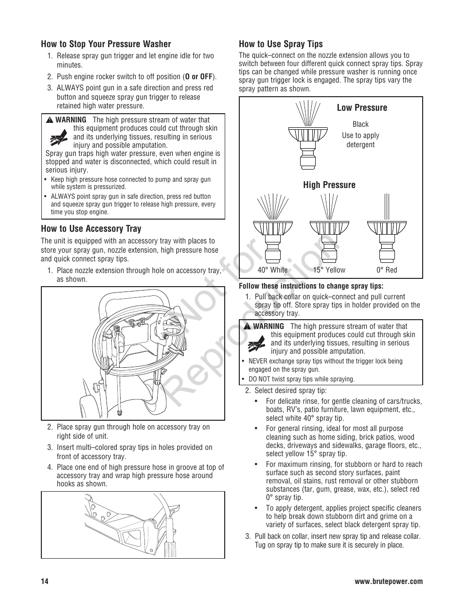 Not for reproduction | Brute 2800 PSI Pressure Washer User Manual | Page 14 / 56