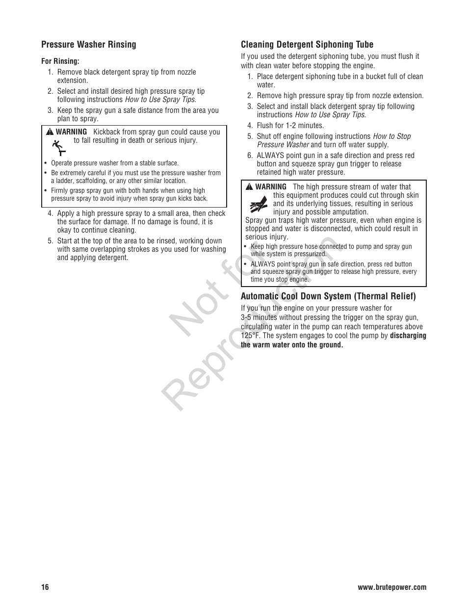 Not for reproduction | Brute 2800 PSI Pressure Washer User Manual | Page 16 / 56