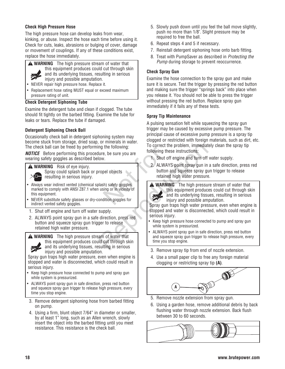 Not for reproduction | Brute 2800 PSI Pressure Washer User Manual | Page 18 / 56