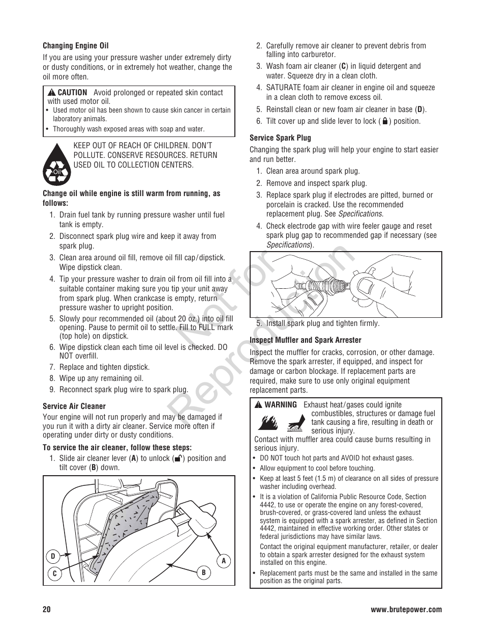 Not for reproduction | Brute 2800 PSI Pressure Washer User Manual | Page 20 / 56