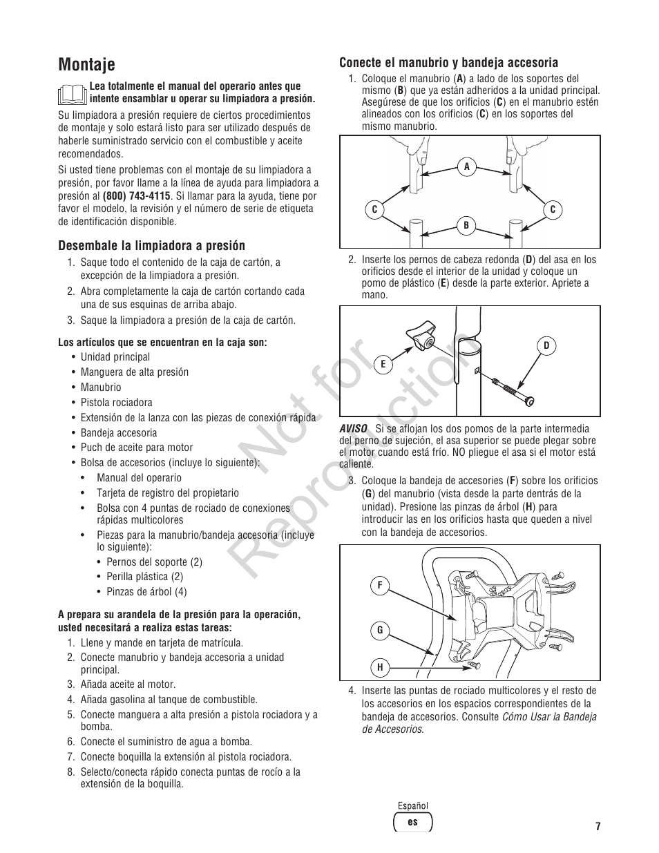 Not for reproduction, Montaje | Brute 2800 PSI Pressure Washer User Manual | Page 35 / 56