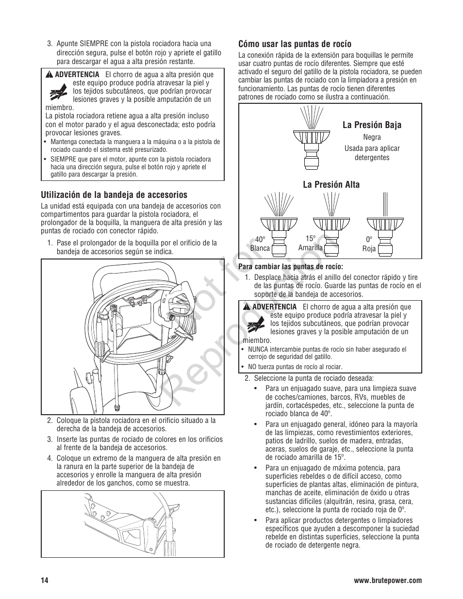 Not for reproduction | Brute 2800 PSI Pressure Washer User Manual | Page 42 / 56