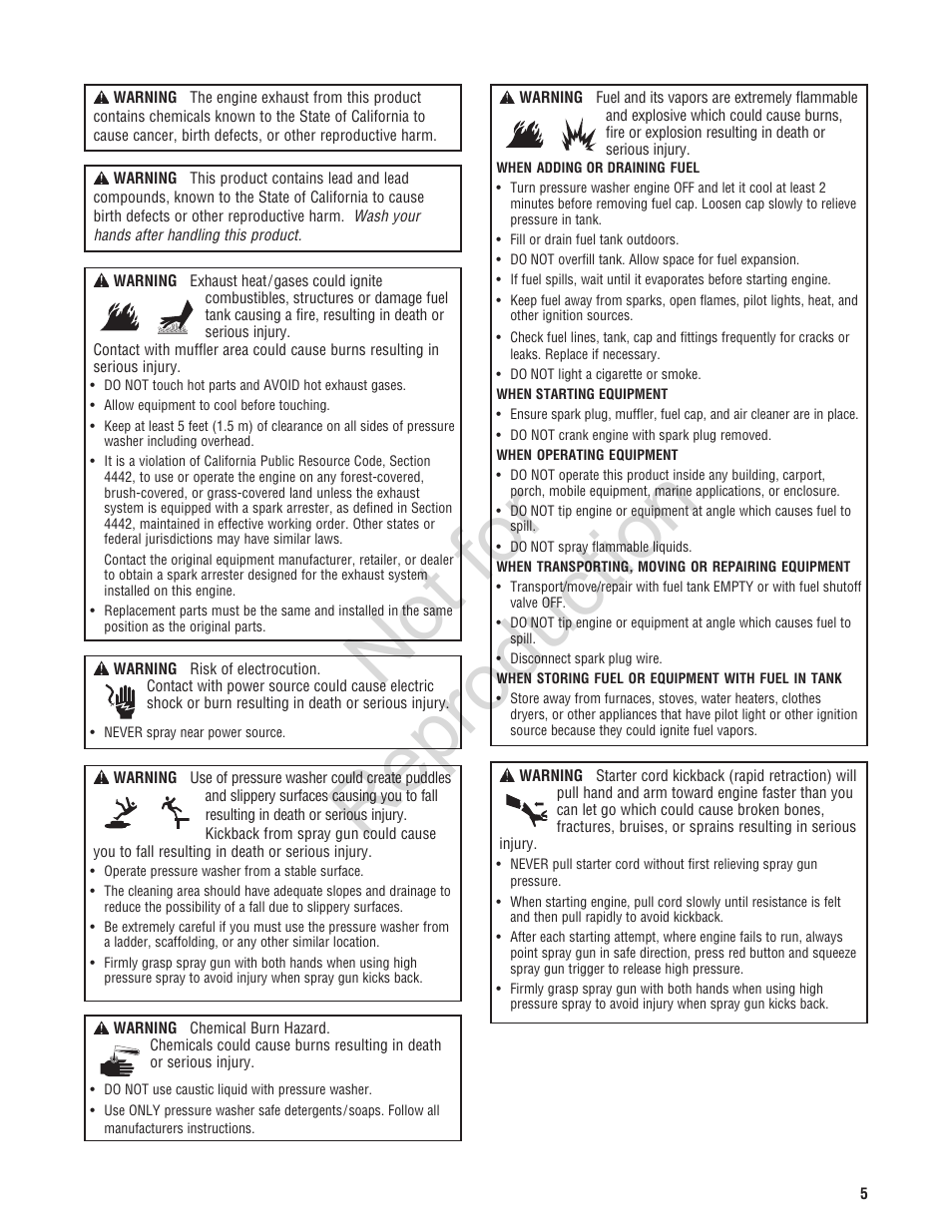 Not for reproduction | Brute 2800 PSI Pressure Washer User Manual | Page 5 / 56