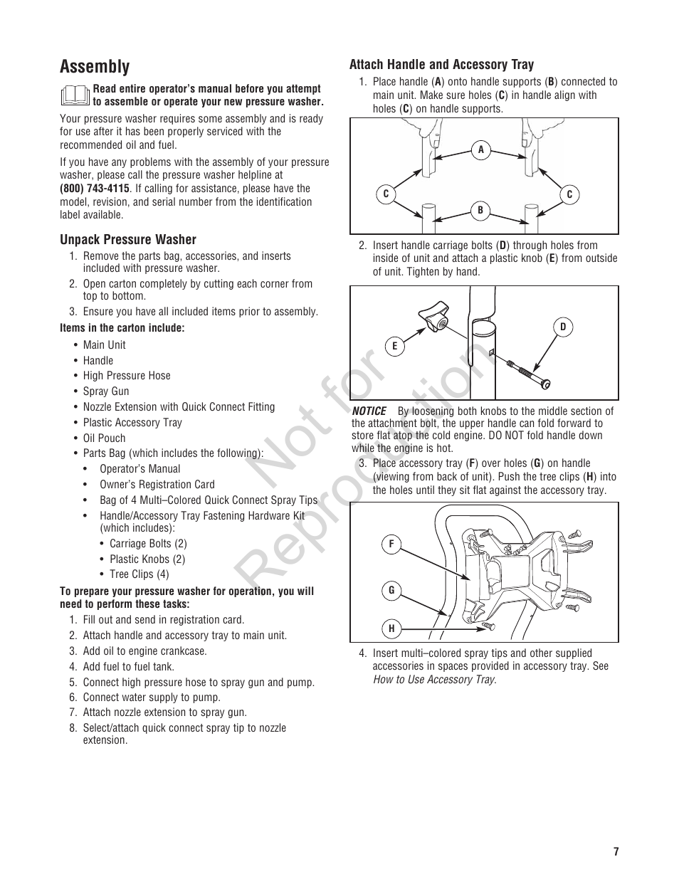 Not for reproduction, Assembly | Brute 2800 PSI Pressure Washer User Manual | Page 7 / 56