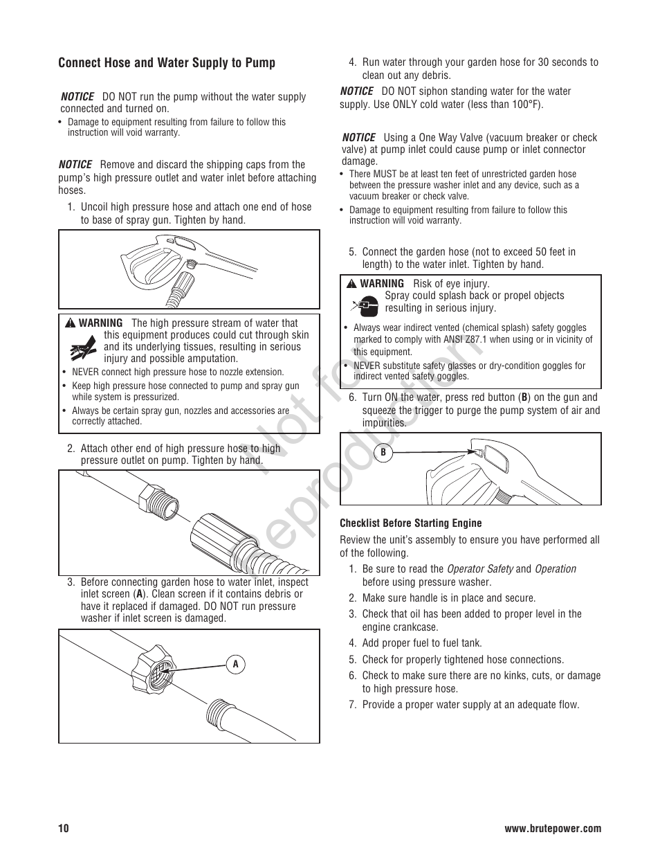 Not for reproduction | Brute 2200 PSI Pressure Washer User Manual | Page 10 / 56