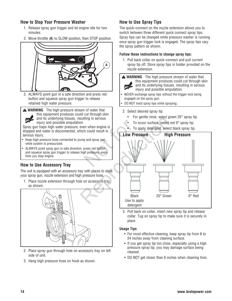 Not for reproduction | Brute 2200 PSI Pressure Washer User Manual | Page 14 / 56
