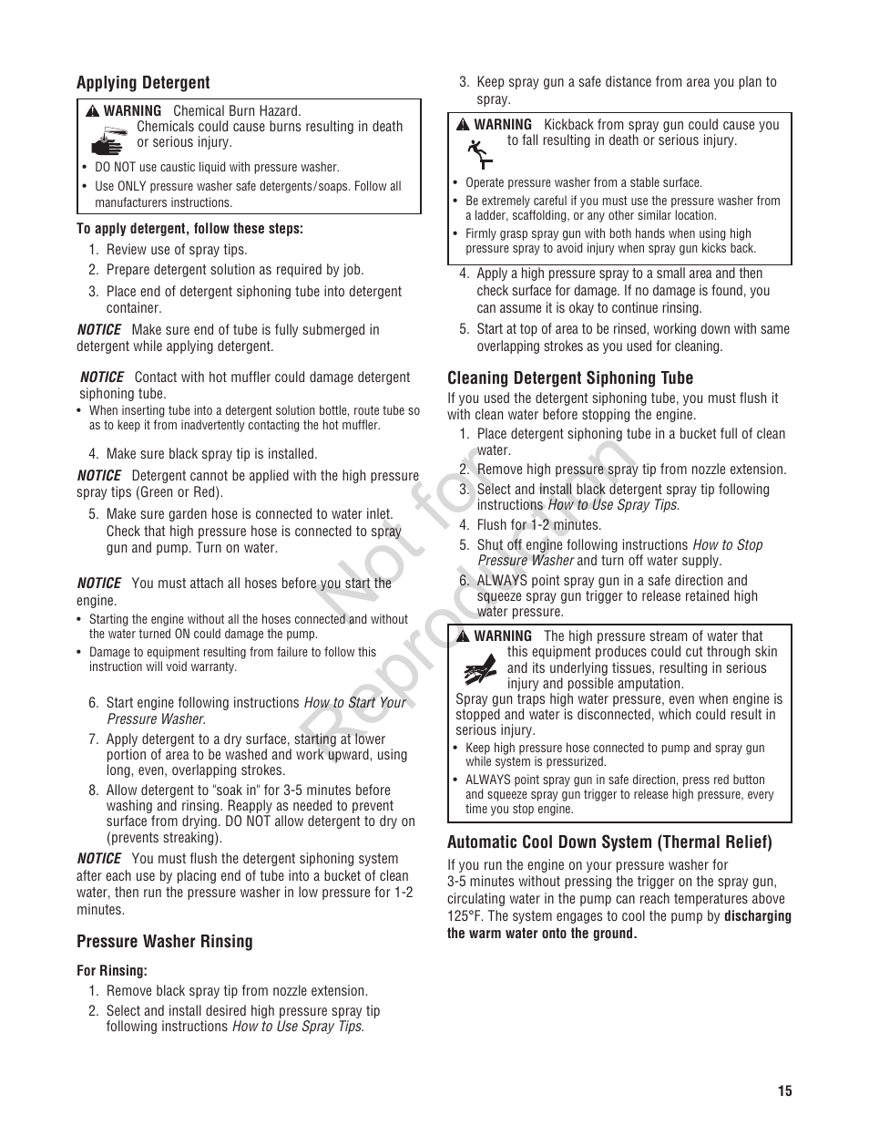 Not for reproduction | Brute 2200 PSI Pressure Washer User Manual | Page 15 / 56