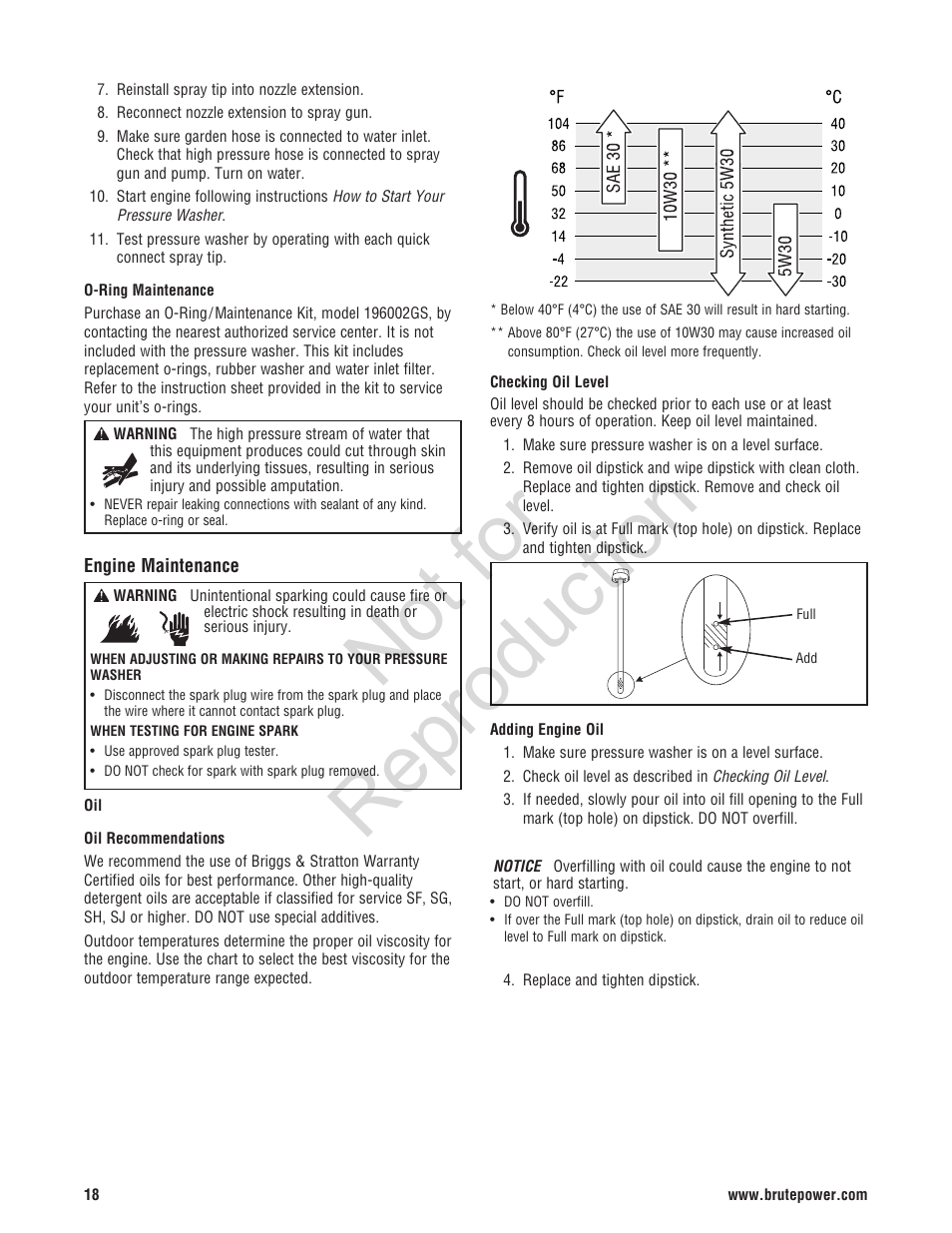 Not for reproduction | Brute 2200 PSI Pressure Washer User Manual | Page 18 / 56