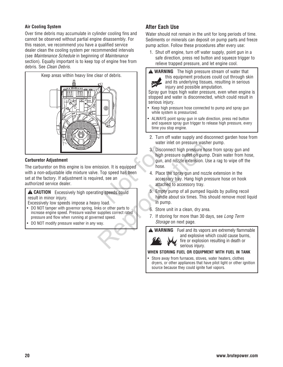 Not for reproduction | Brute 2200 PSI Pressure Washer User Manual | Page 20 / 56
