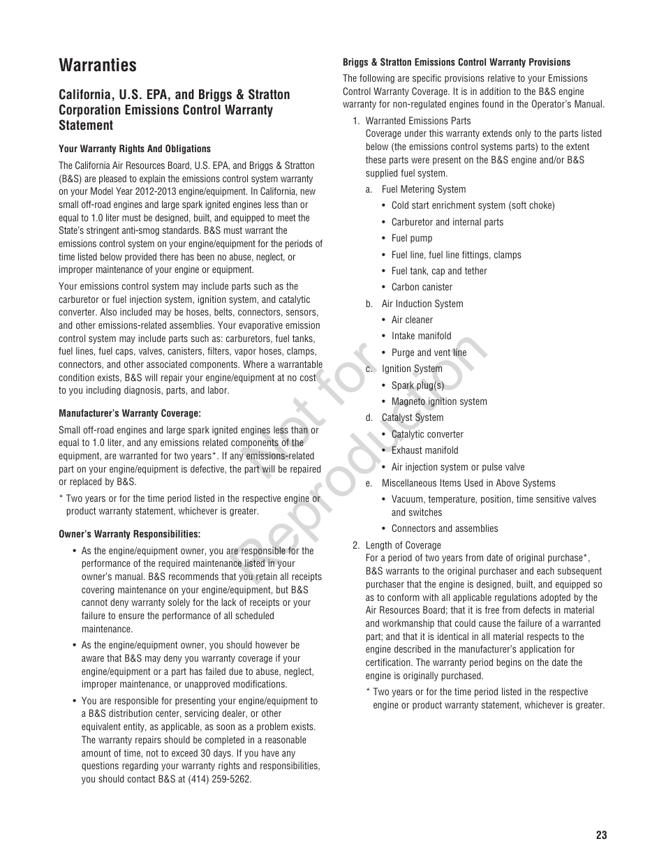 Not for reproduction, Warranties | Brute 2200 PSI Pressure Washer User Manual | Page 23 / 56