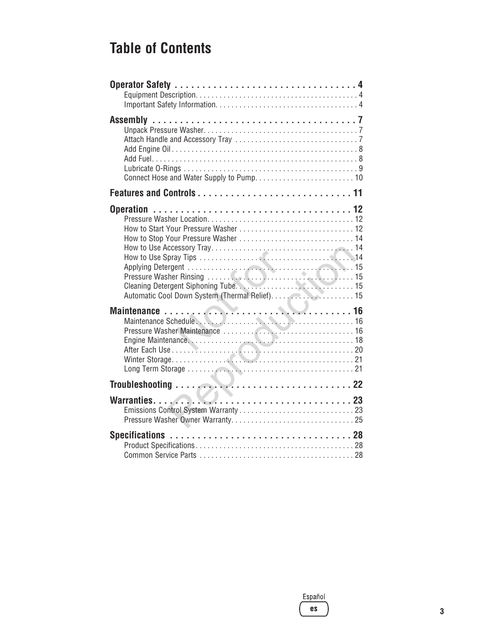 Not for reproduction | Brute 2200 PSI Pressure Washer User Manual | Page 3 / 56