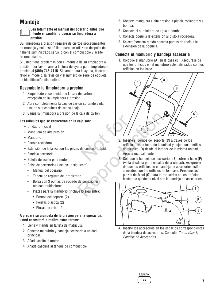 Not for reproduction, Montaje | Brute 2200 PSI Pressure Washer User Manual | Page 35 / 56