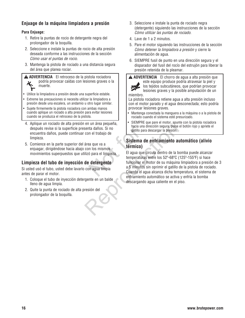 Not for reproduction | Brute 2200 PSI Pressure Washer User Manual | Page 44 / 56