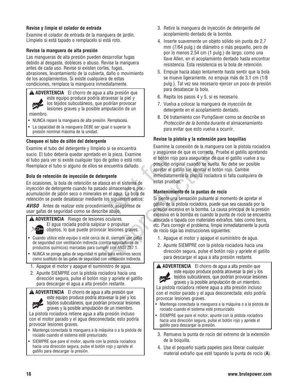 Not for reproduction | Brute 2200 PSI Pressure Washer User Manual | Page 46 / 56