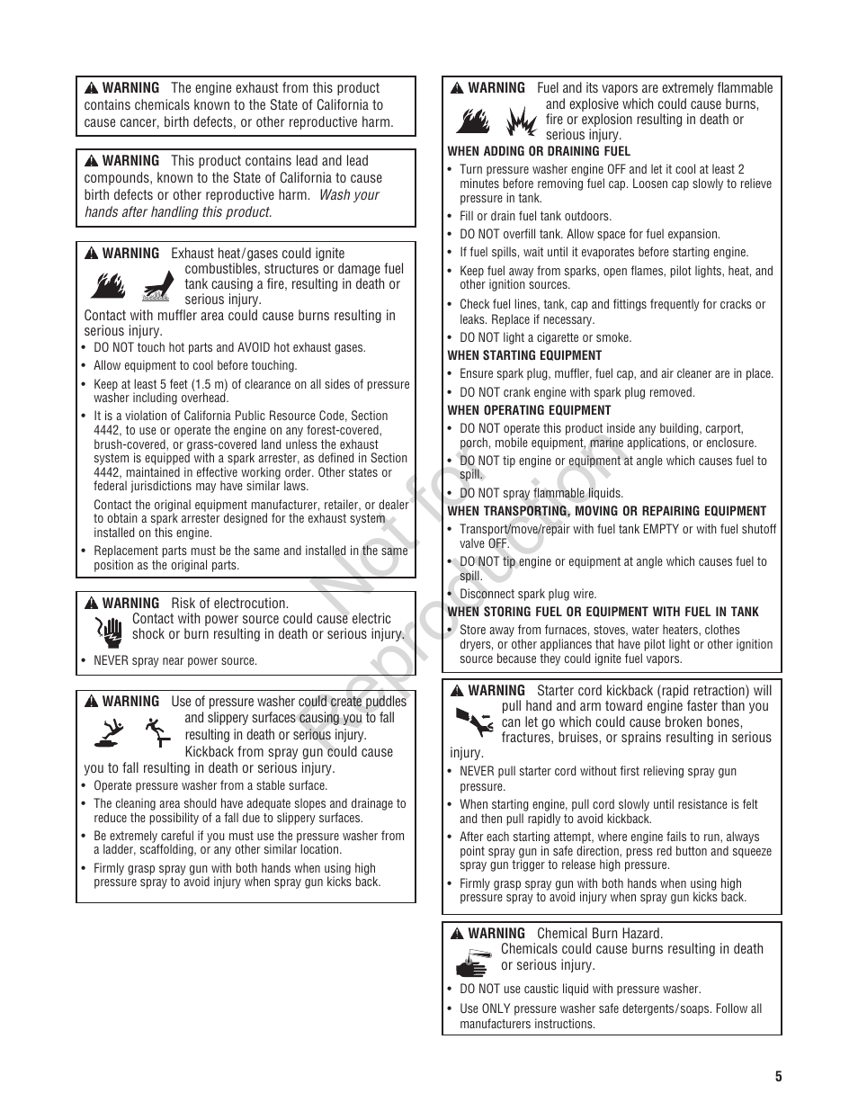 Not for reproduction | Brute 2200 PSI Pressure Washer User Manual | Page 5 / 56