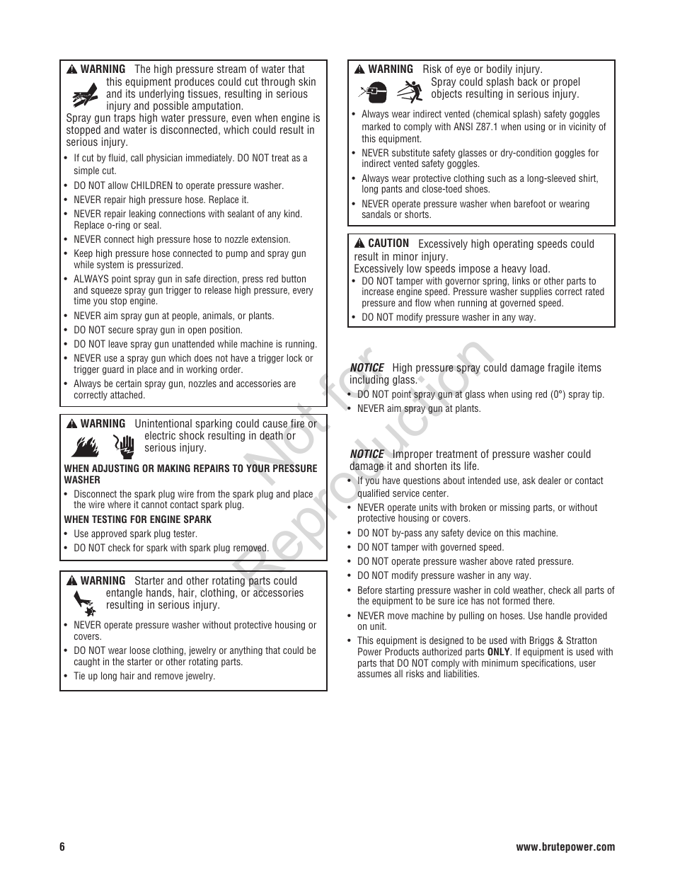 Not for reproduction | Brute 2200 PSI Pressure Washer User Manual | Page 6 / 56