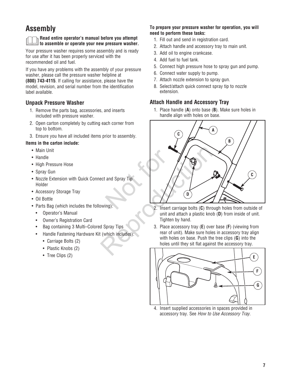 Not for reproduction, Assembly | Brute 2200 PSI Pressure Washer User Manual | Page 7 / 56