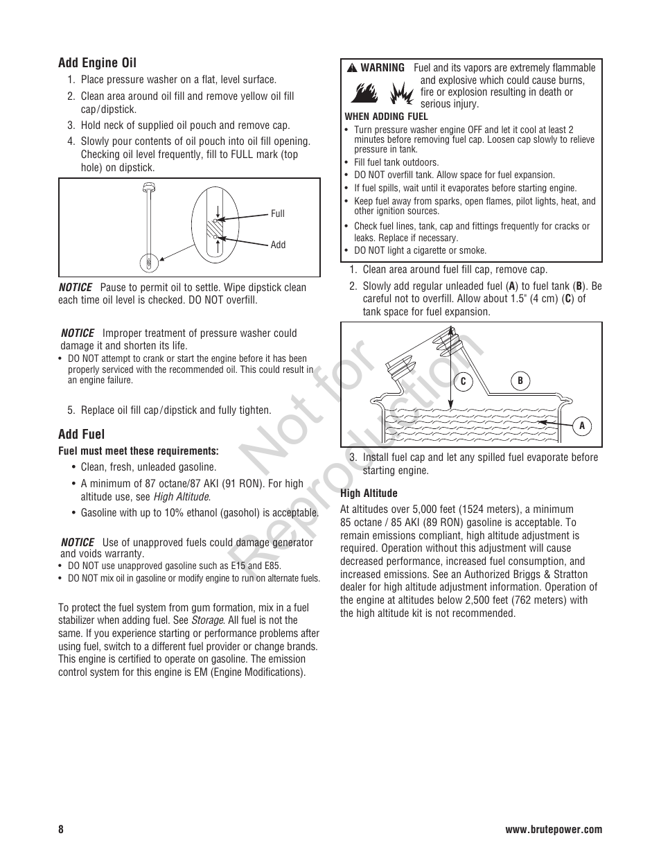 Not for reproduction | Brute 2200 PSI Pressure Washer User Manual | Page 8 / 56