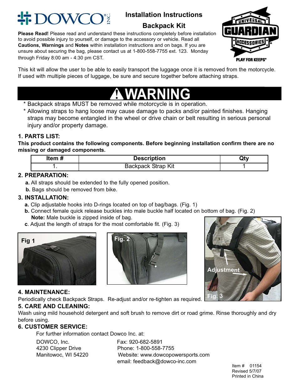 Dowco Power Sports Iron Rider Back Pack Kit User Manual | 1 page