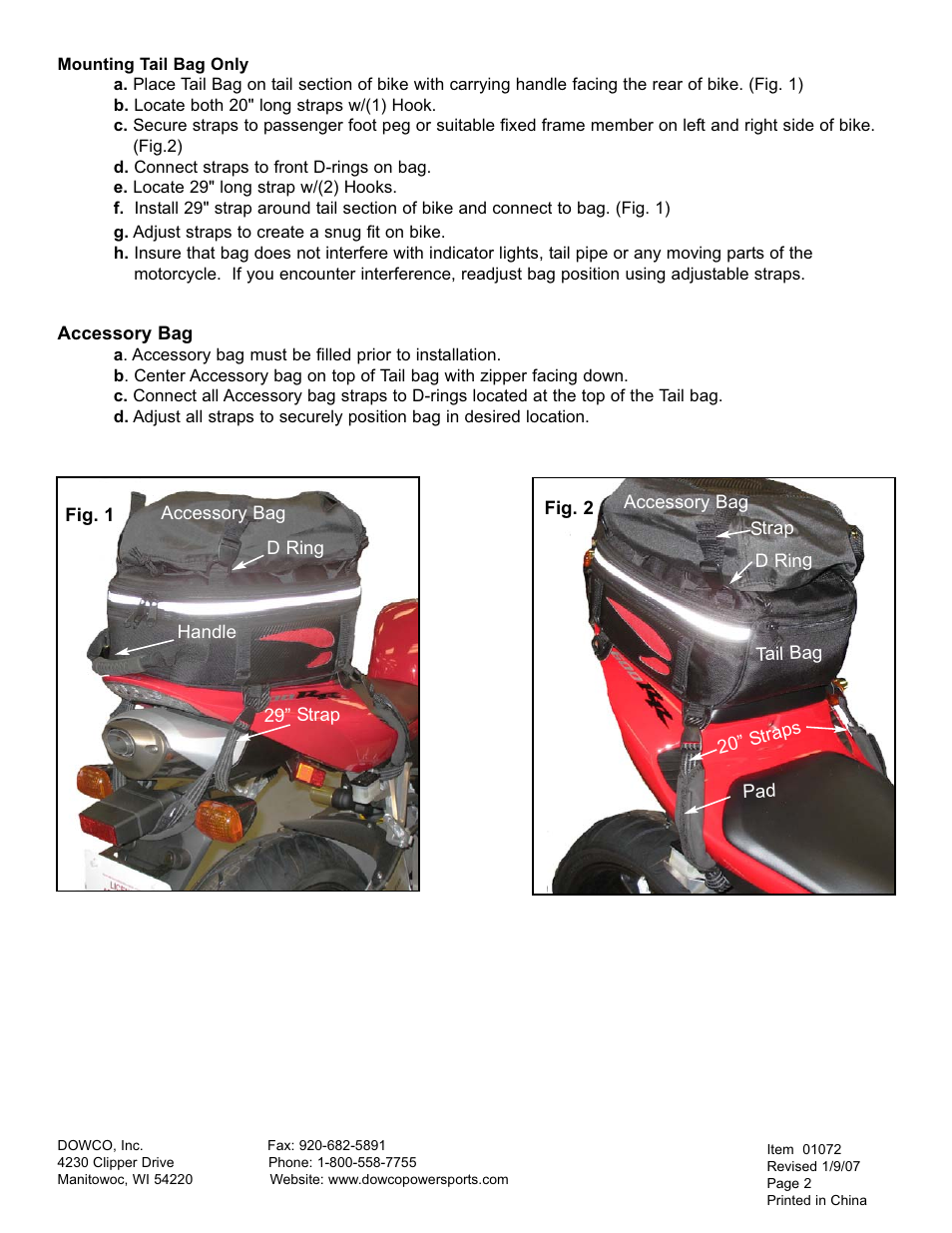 Dowco Power Sports Fastrax Tail Bag User Manual | Page 2 / 3
