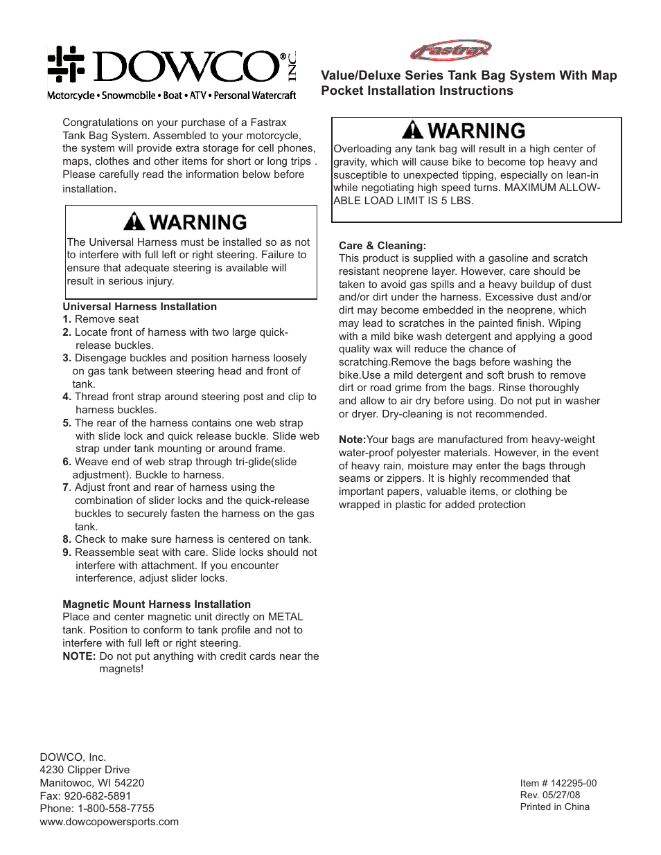 Dowco Power Sports Fastrax Value Series Tank Bag User Manual | 1 page