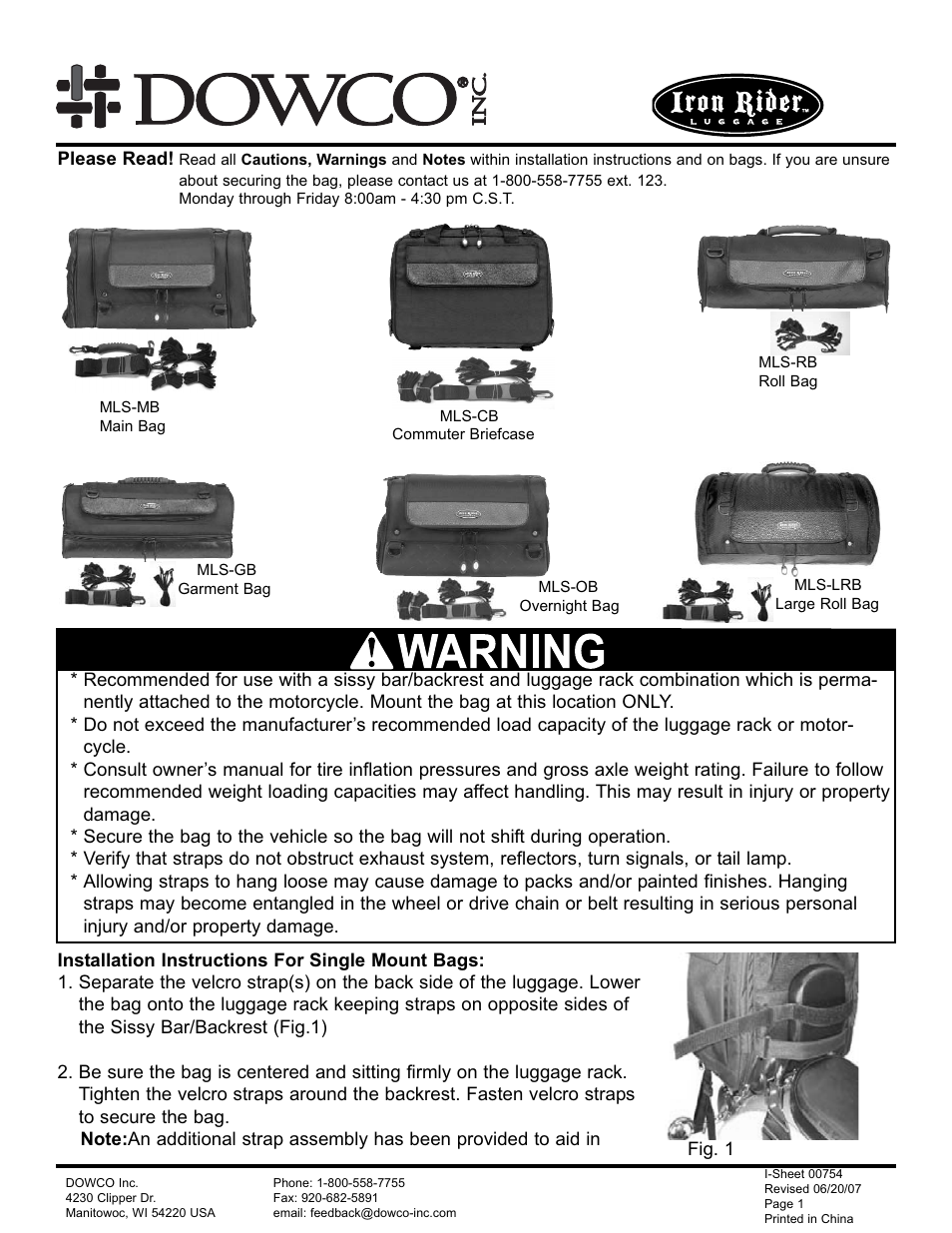 Dowco Power Sports Iron Rider Modular Luggage User Manual | 4 pages