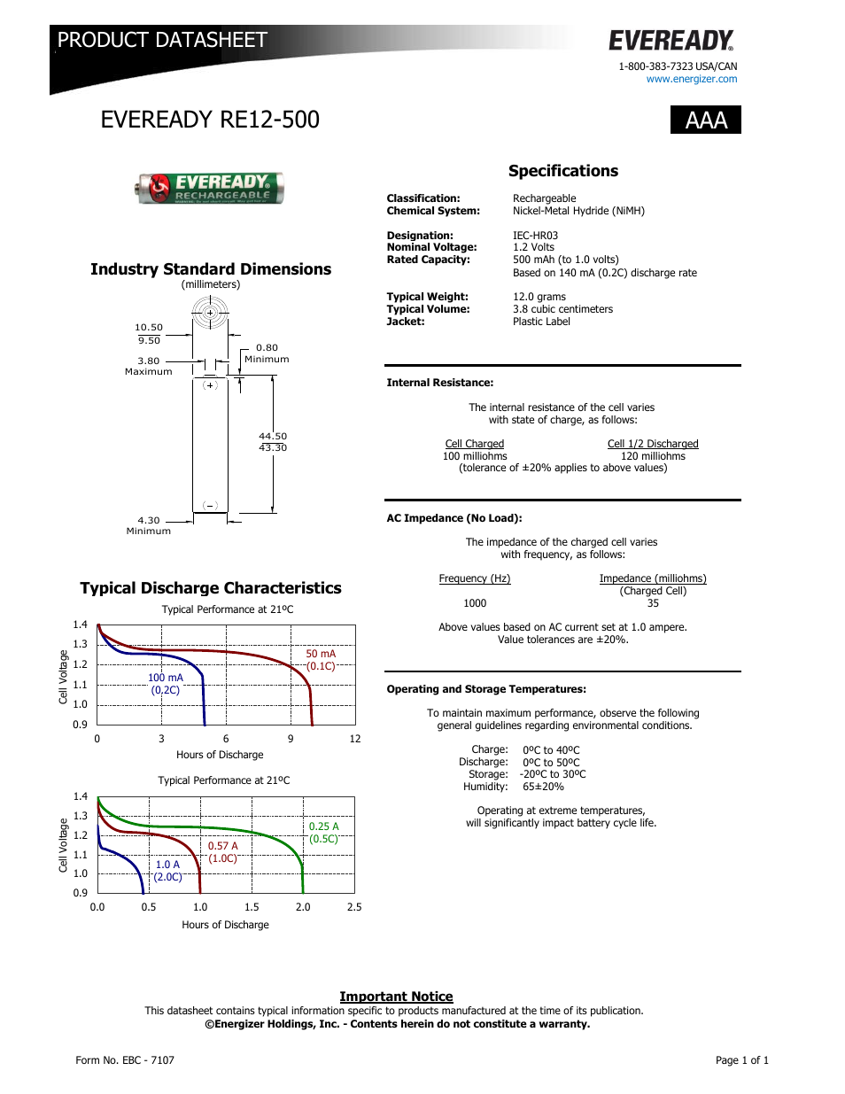 Eveready Rechargeable AAA User Manual | 1 page