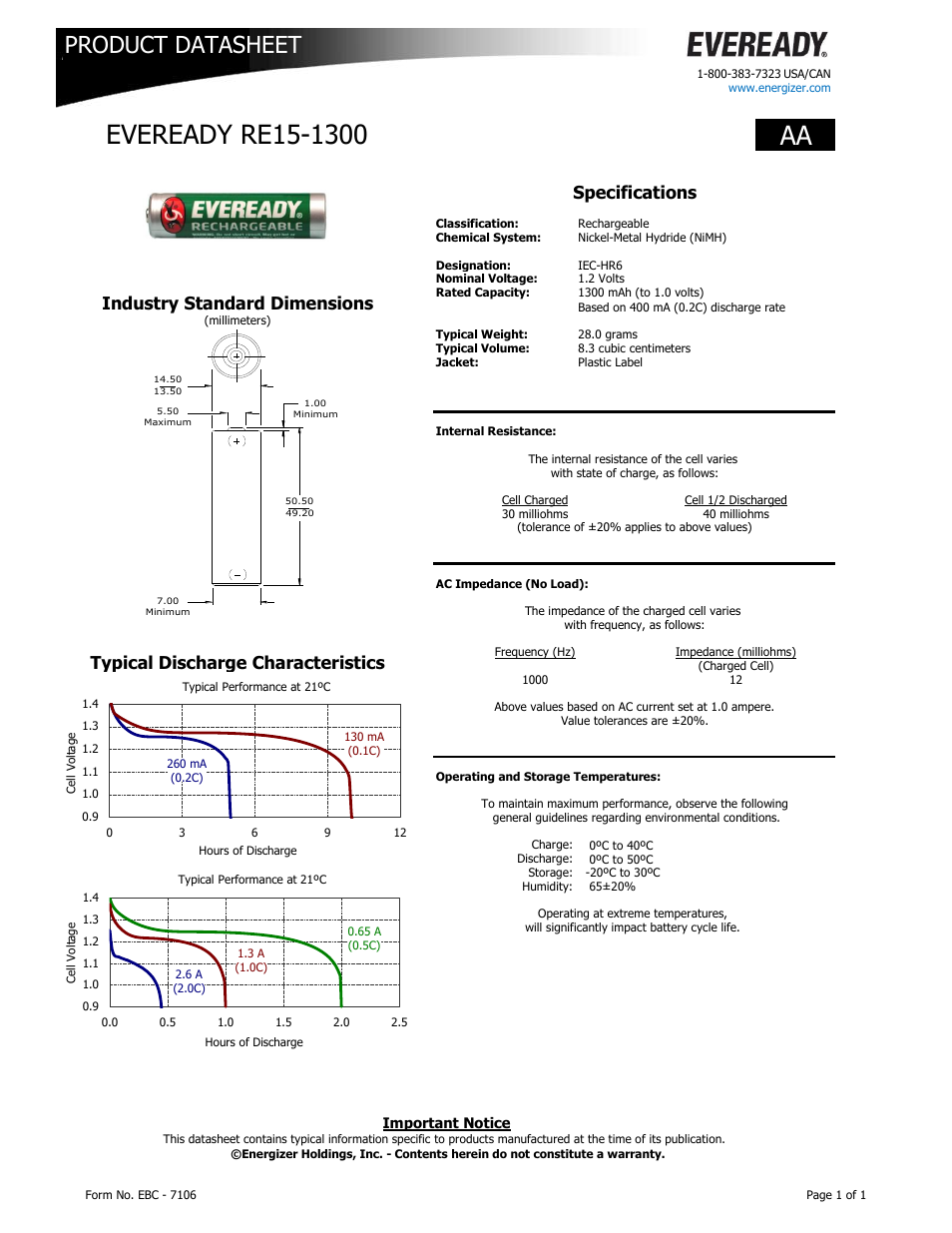 Eveready Rechargeable AA User Manual | 1 page