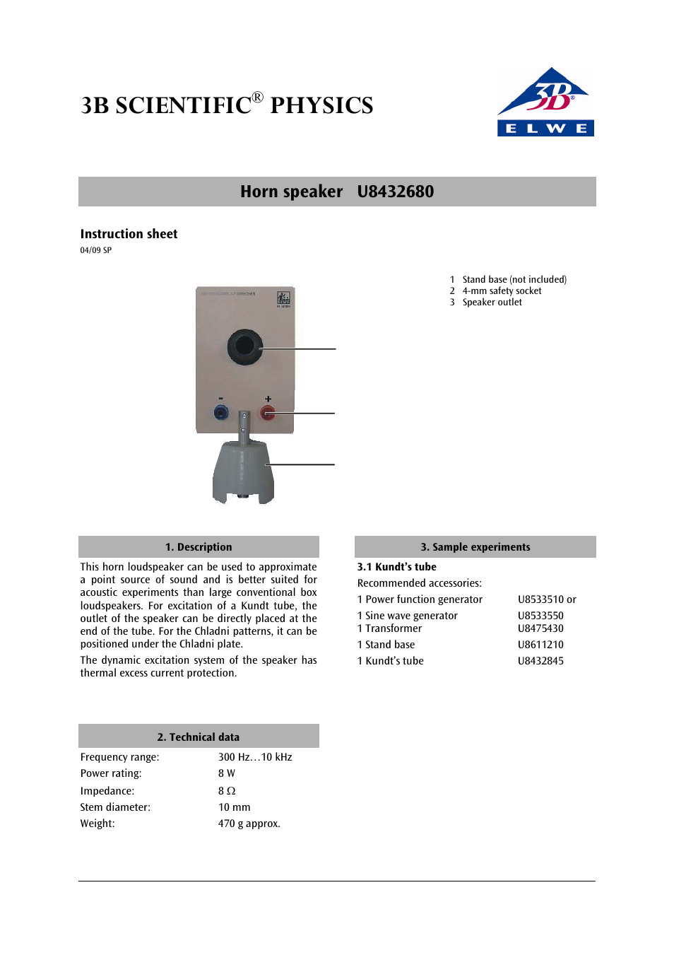 3B Scientific Horn Loudspeaker User Manual | 2 pages