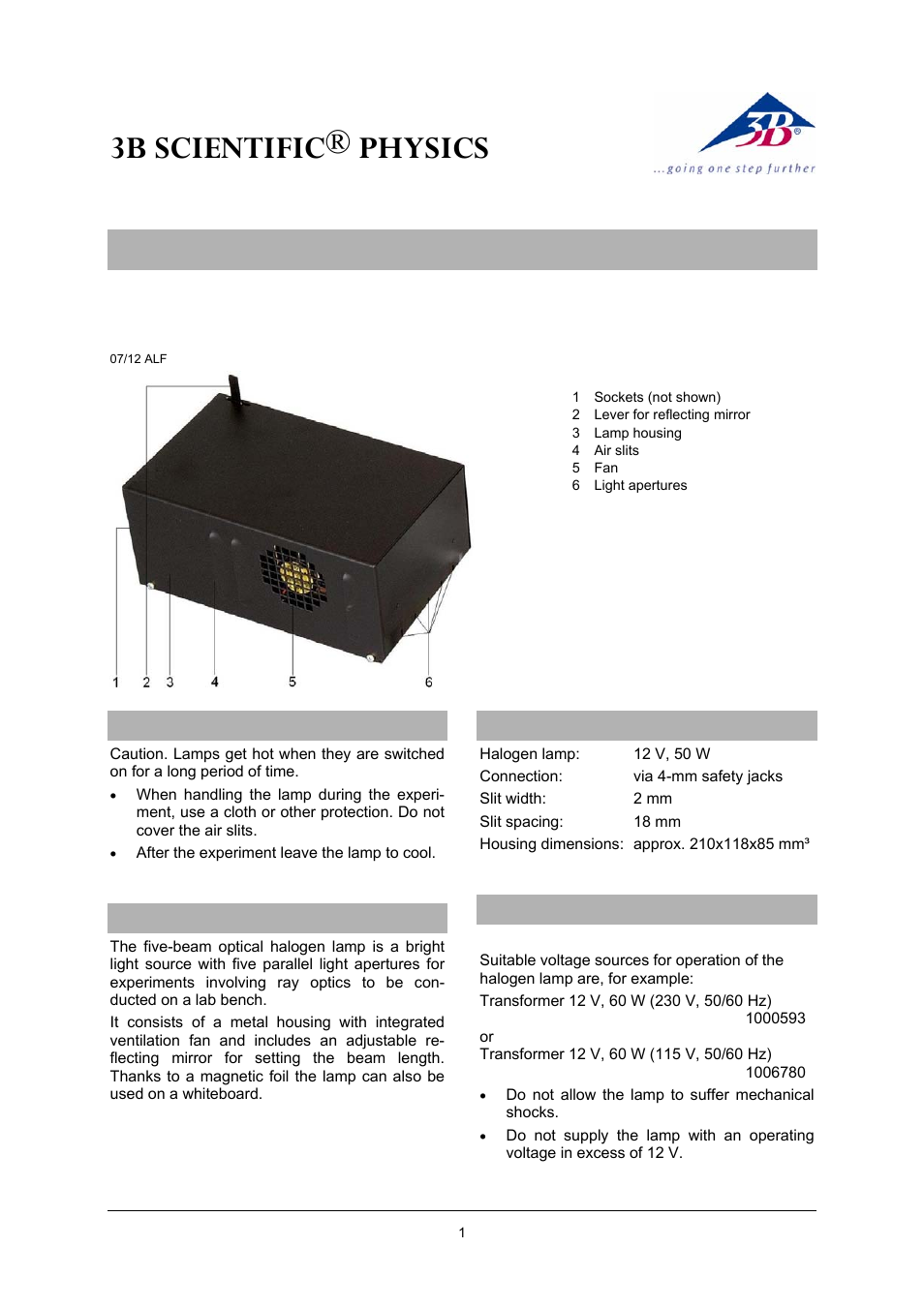 3B Scientific Five-Beam Lamp User Manual | 2 pages