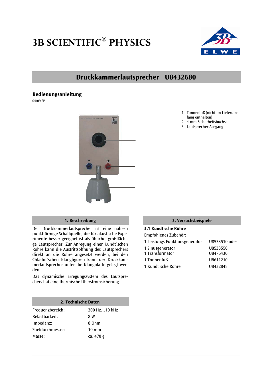 3B Scientific Horn Loudspeaker User Manual | 12 pages