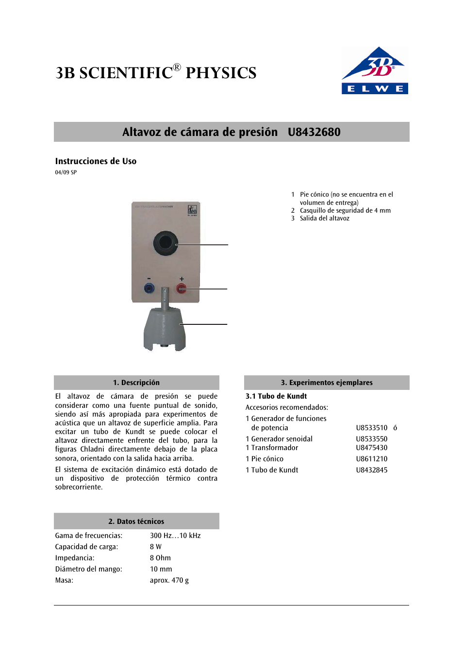 3b scientific, Physics | 3B Scientific Horn Loudspeaker User Manual | Page 9 / 12
