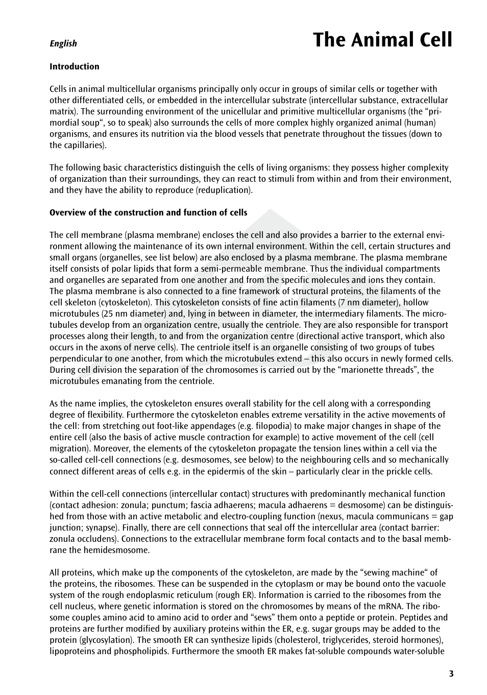 The animal cell | 3B Scientific Animal cell model User Manual | Page 3 / 36