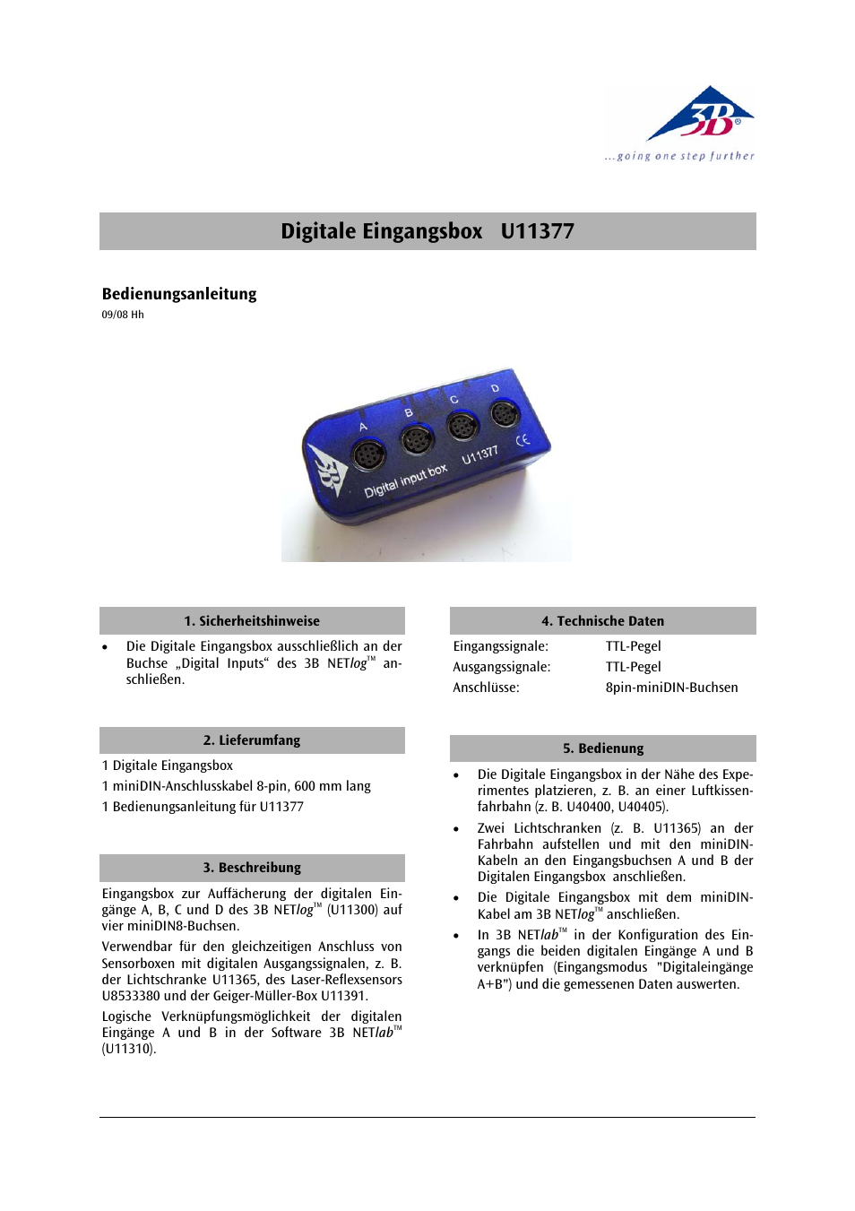 3B Scientific Digital Input Box User Manual | 12 pages