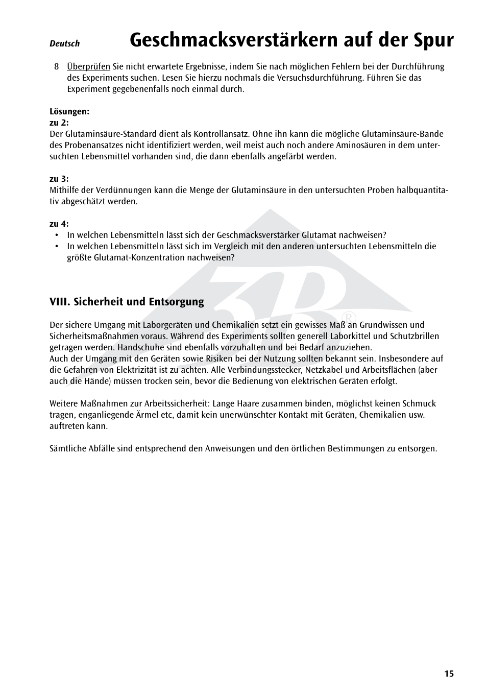 Geschmacksverstärkern auf der spur | 3B Scientific Experiment Set - On the Trail of Flavour Enhancers Brand new and topical-versatile in classroom situations User Manual | Page 15 / 48