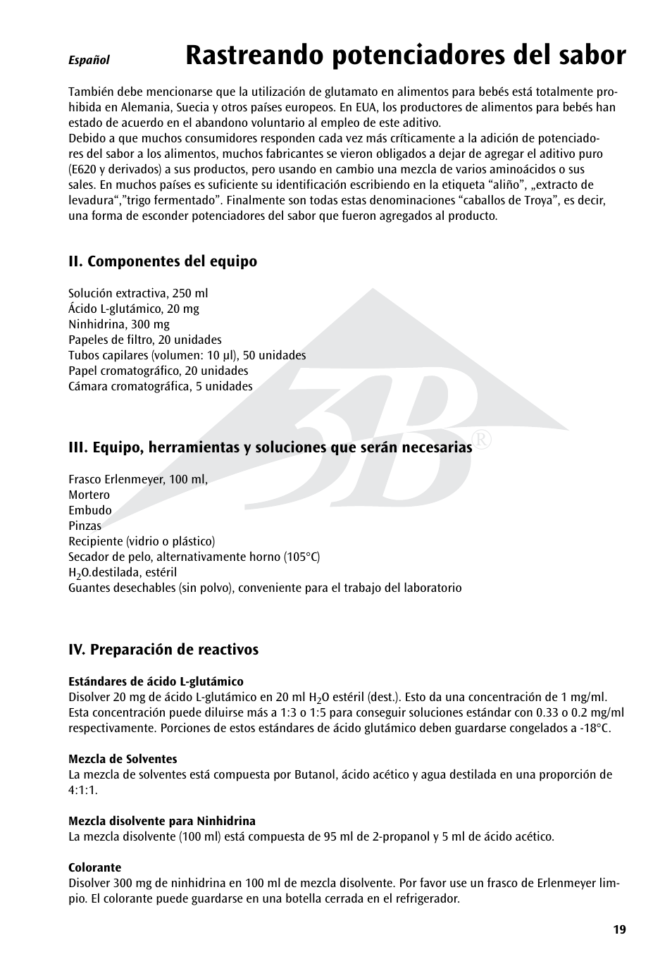 Rastreando potenciadores del sabor | 3B Scientific Experiment Set - On the Trail of Flavour Enhancers Brand new and topical-versatile in classroom situations User Manual | Page 19 / 48