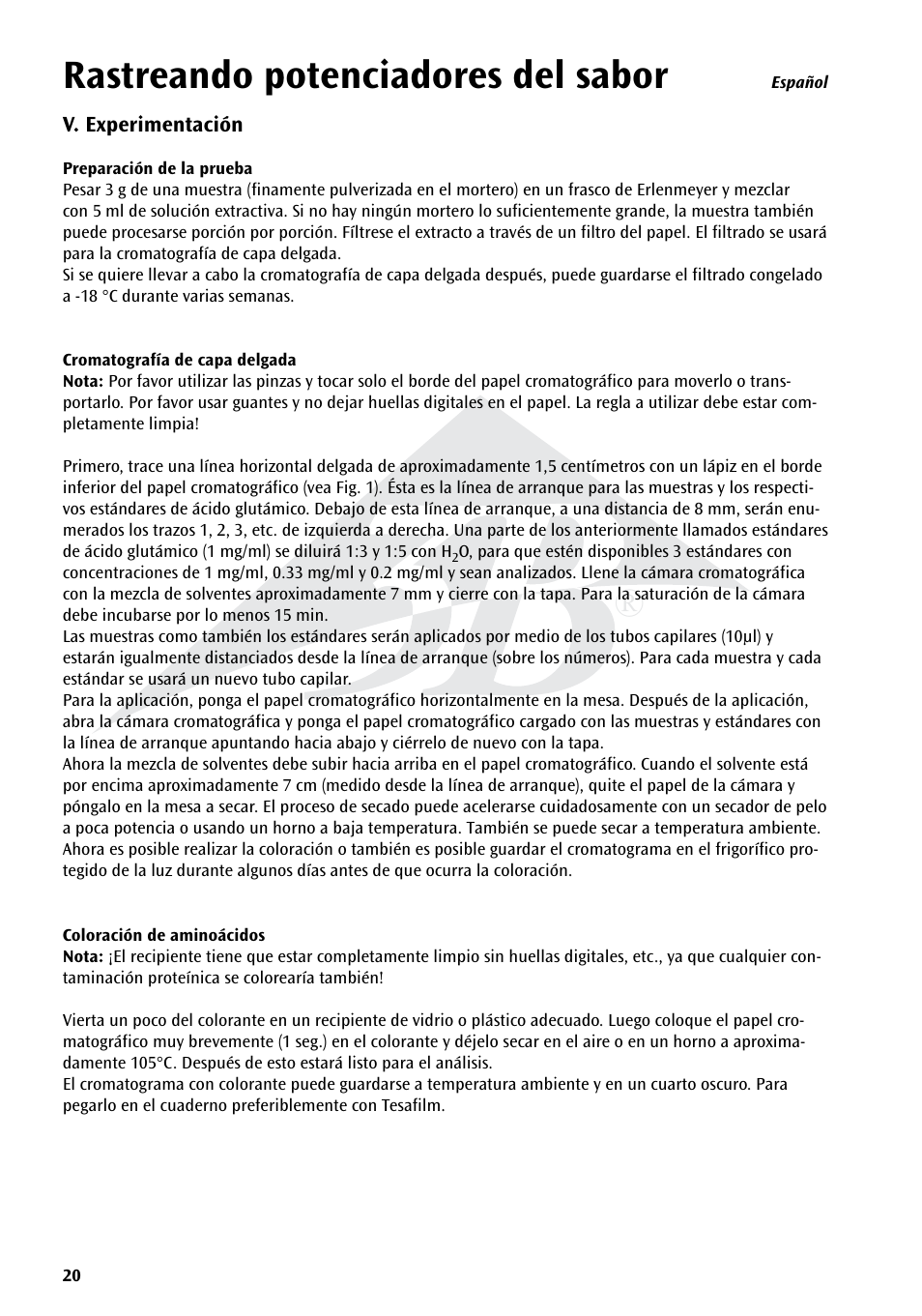 Rastreando potenciadores del sabor | 3B Scientific Experiment Set - On the Trail of Flavour Enhancers Brand new and topical-versatile in classroom situations User Manual | Page 20 / 48