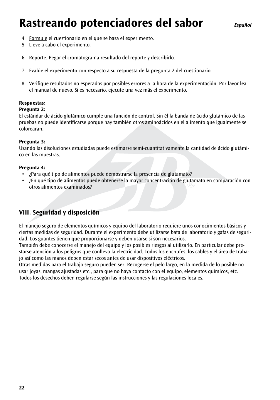 Rastreando potenciadores del sabor | 3B Scientific Experiment Set - On the Trail of Flavour Enhancers Brand new and topical-versatile in classroom situations User Manual | Page 22 / 48