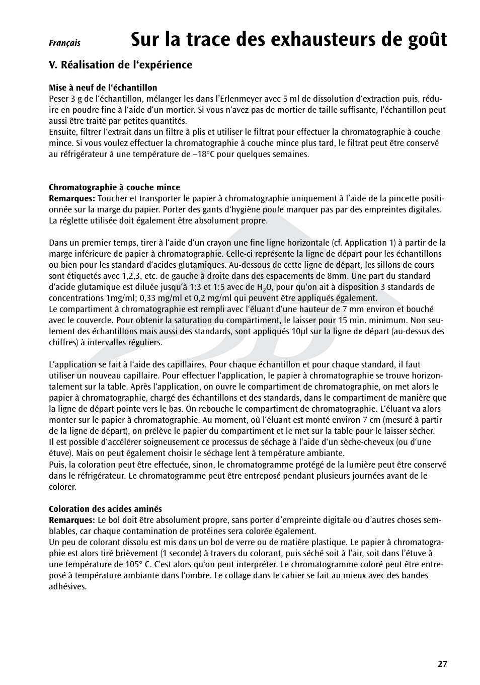 Sur la trace des exhausteurs de goût | 3B Scientific Experiment Set - On the Trail of Flavour Enhancers Brand new and topical-versatile in classroom situations User Manual | Page 27 / 48