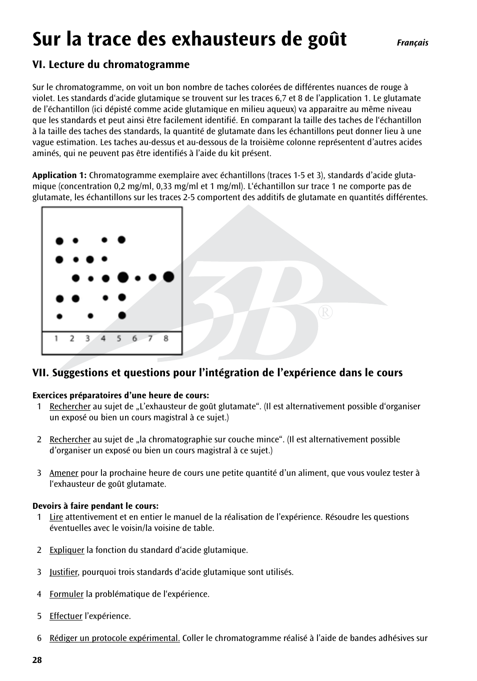 Sur la trace des exhausteurs de goût | 3B Scientific Experiment Set - On the Trail of Flavour Enhancers Brand new and topical-versatile in classroom situations User Manual | Page 28 / 48