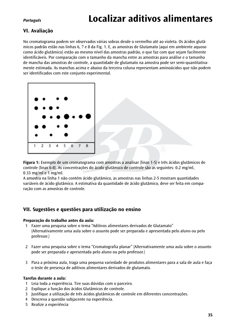 Localizar aditivos alimentares | 3B Scientific Experiment Set - On the Trail of Flavour Enhancers Brand new and topical-versatile in classroom situations User Manual | Page 35 / 48