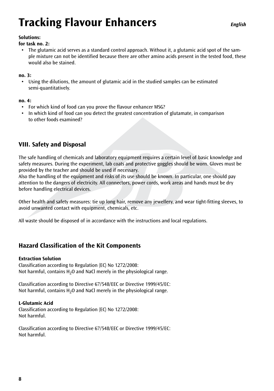 Tracking flavour enhancers | 3B Scientific Experiment Set - On the Trail of Flavour Enhancers Brand new and topical-versatile in classroom situations User Manual | Page 8 / 48