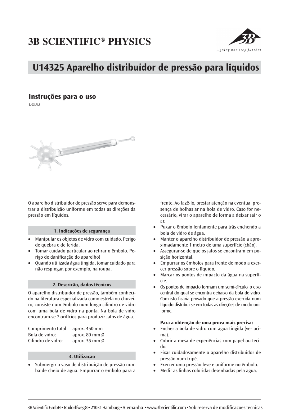 Instruções para o uso | 3B Scientific Pascal’s Pressure Sphere User Manual | Page 6 / 6